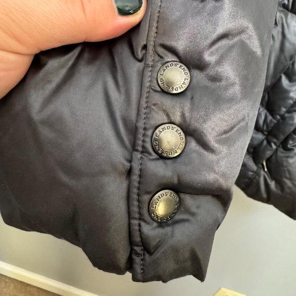 LANDS' END gray metallic down puffer coat with shawl high collar size S - Picture 6 of 11